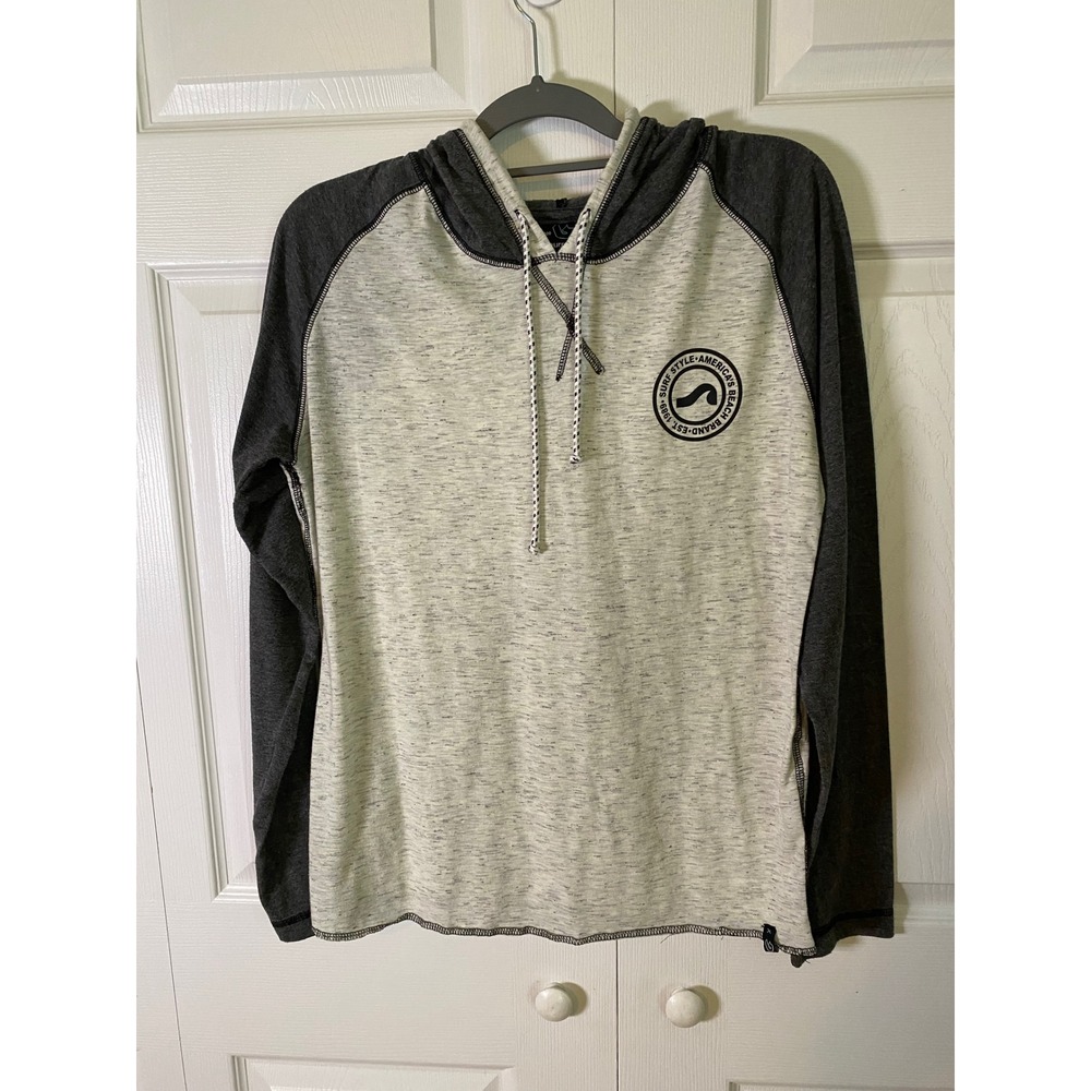 Burnside Kids Boys Gray Raglan Long Sleeve Hoodie Shirt Surf Style Logo Size L‎